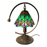 bronze and brass lamp tiffany style glass lampshade 38x32 inter on socket