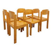 Suite de 6 chaises minimalistes vintage en bois de hêtre des années 70 80