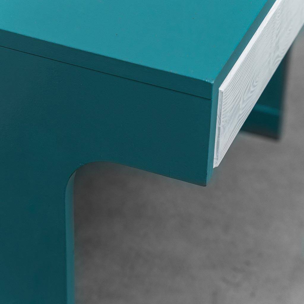 Vintage petrol green desk with drawers 1970s modernism