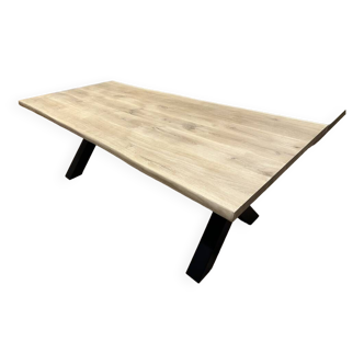 Solid oak table and black metal legs X - 220 x 100 cm