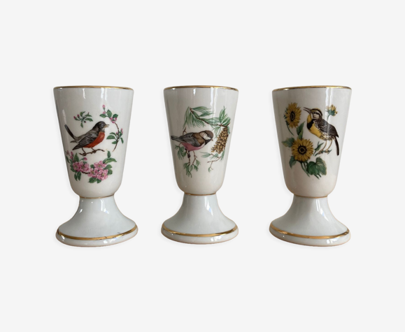 Trio mazagrans porcelaine oiseaux