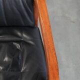 Set of 4 luxury black leather Art Deco dining chairs with armrests