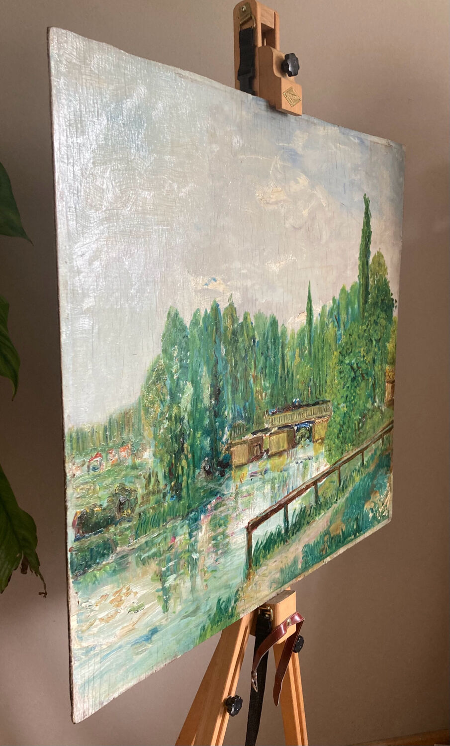 Oil painting on panel The bridge of Créteil signed H.Jaquemart nineteenth century