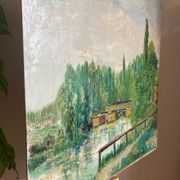 Oil painting on panel The bridge of Créteil signed H.Jaquemart nineteenth century