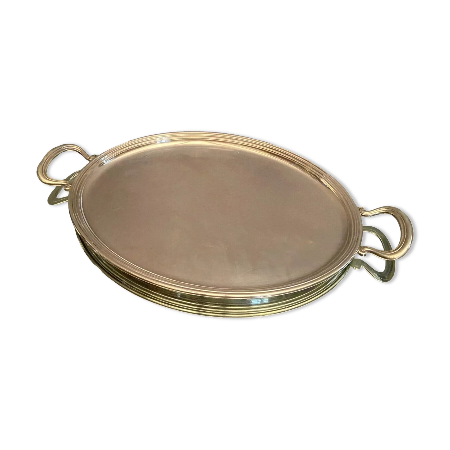 Tray with oval handles in the silver metal Louis-Philippe style