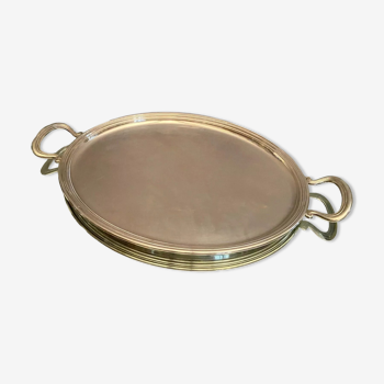Tray with oval handles in the silver metal Louis-Philippe style