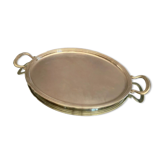 Tray with oval handles in the silver metal Louis-Philippe style
