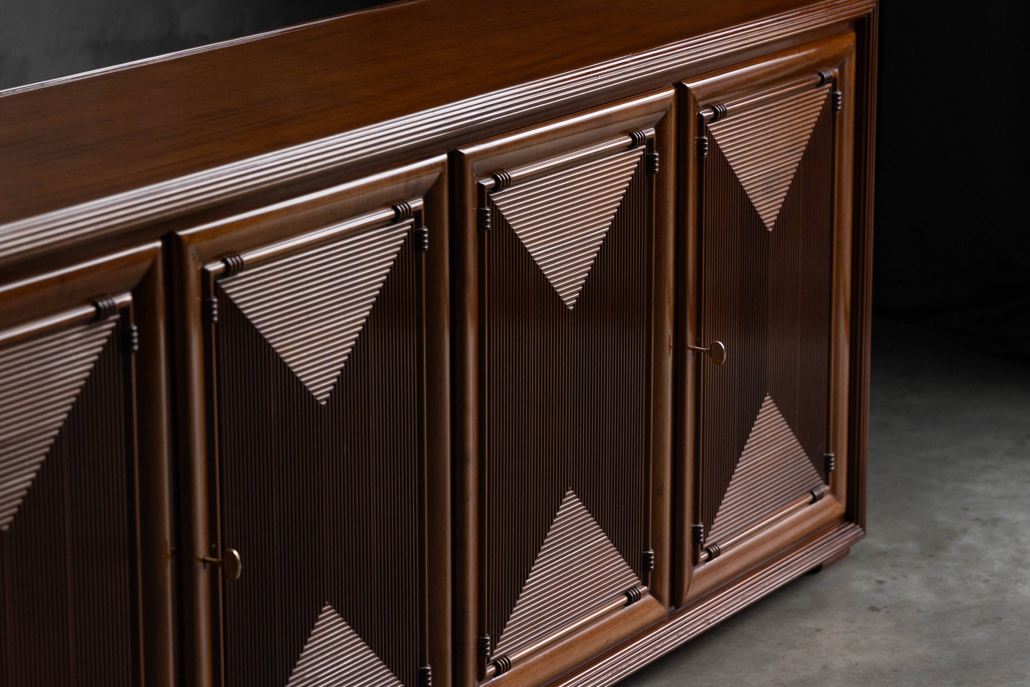 Architectural modernist sideboard, France, mid-20th century