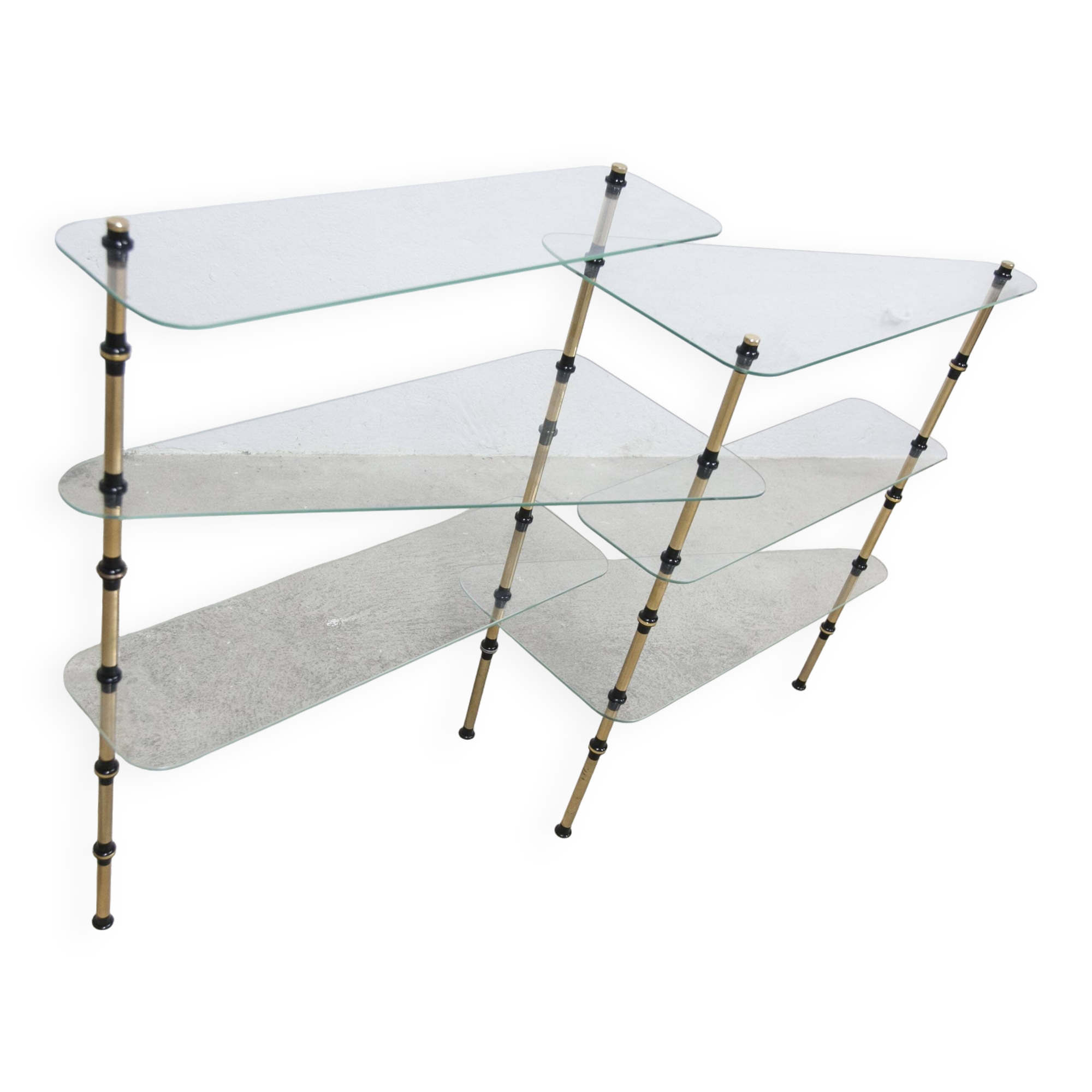 Glass and brass shop window display shelf 1950