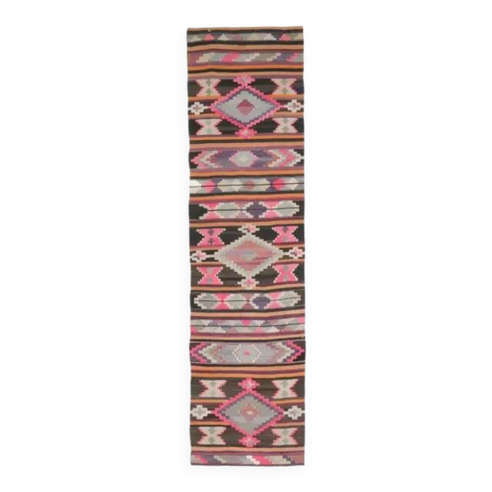 Vintage Turkish Oushak Handmade Wool Cotton Pink Kilim Runner  81x327