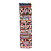 Tapis Kilim vintage turc Oushak fait main en laine et coton rose 81x327