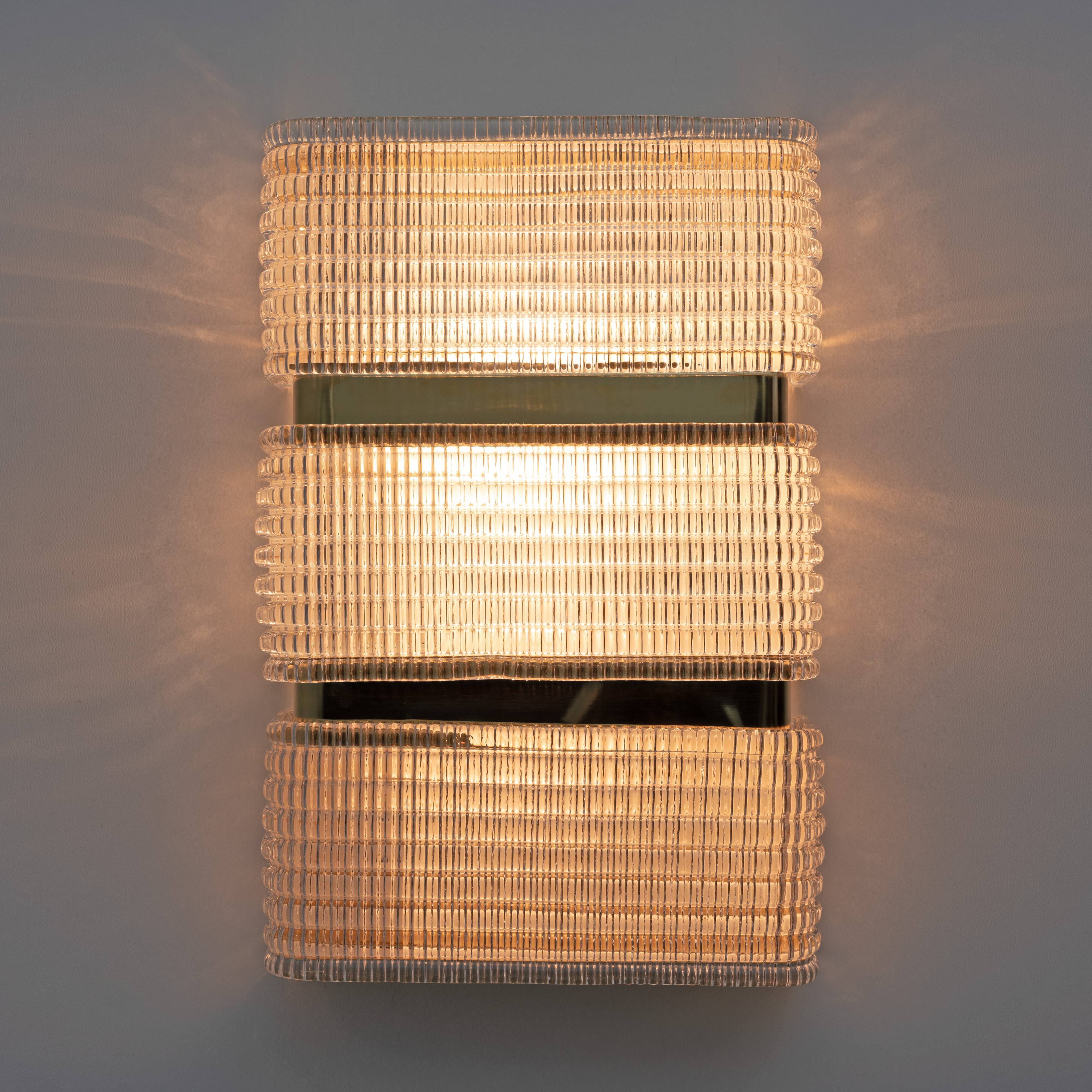 Pair of Modern Italian Murano Glass and Brass Sconces