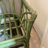 3-seater green rattan sofa