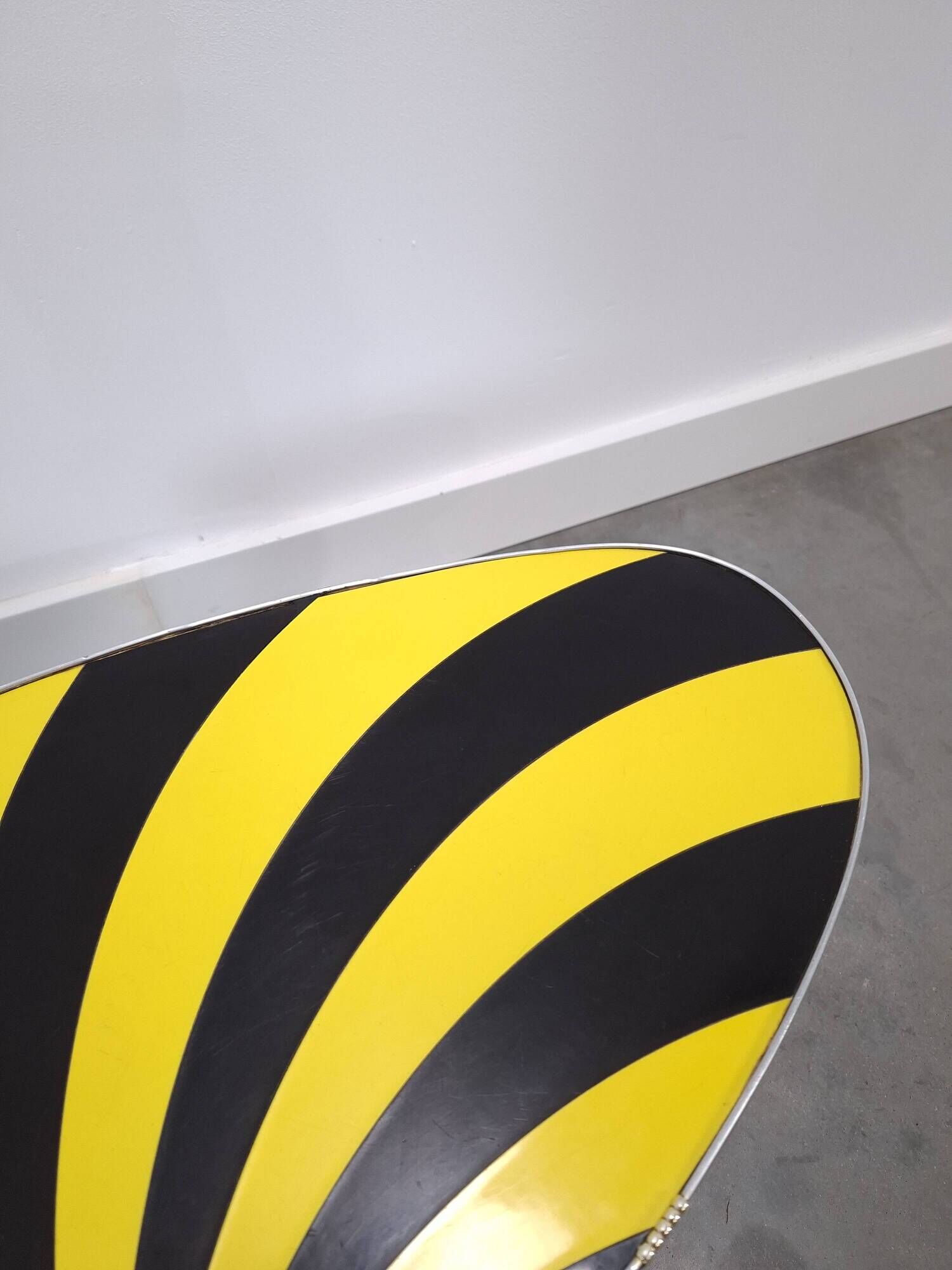 Vintage 1950s black and yellow striped formica table, plant table.