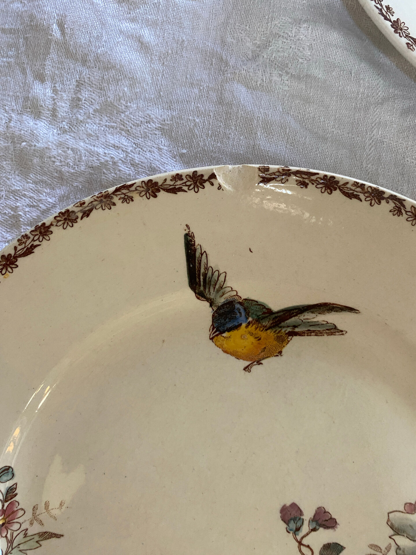 Set of 3 flat plates in polychrome ironstone E. Bourgeois