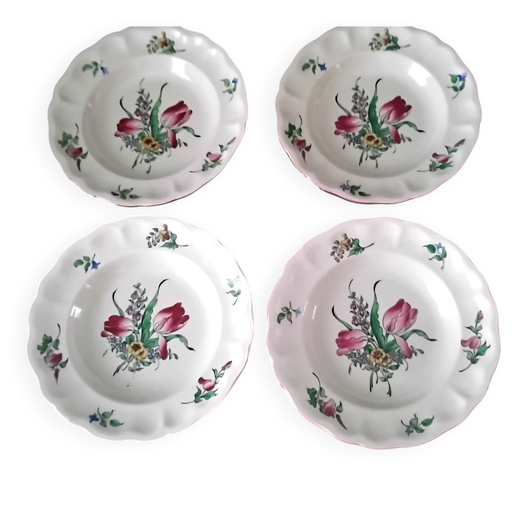 4 deep plates half porcelain from Lunéville KG Model "Réverbère"