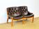 Banquette scandinave en cuir et teck 1960