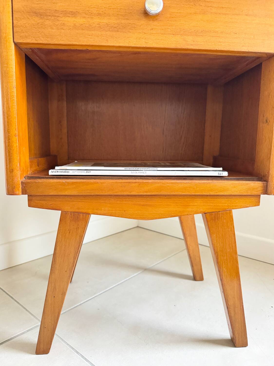 Vintage compass leg bedside table