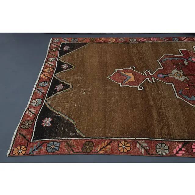 Vintage Turkish Oushak Handmade Wool Cotton Brown Runner Rug 165x417