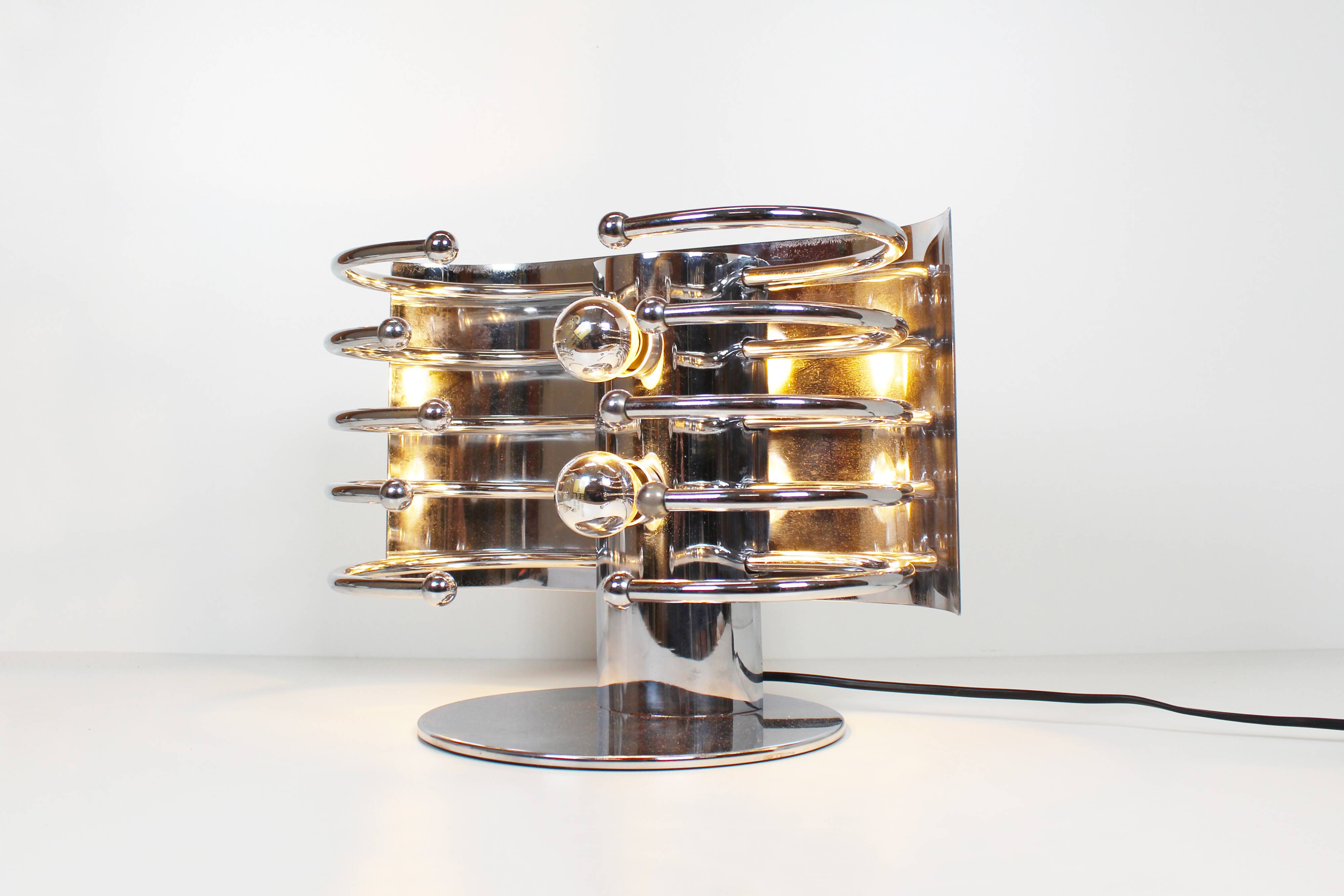 Unique & exceptional Italian 1960s Space age chrome table lamp