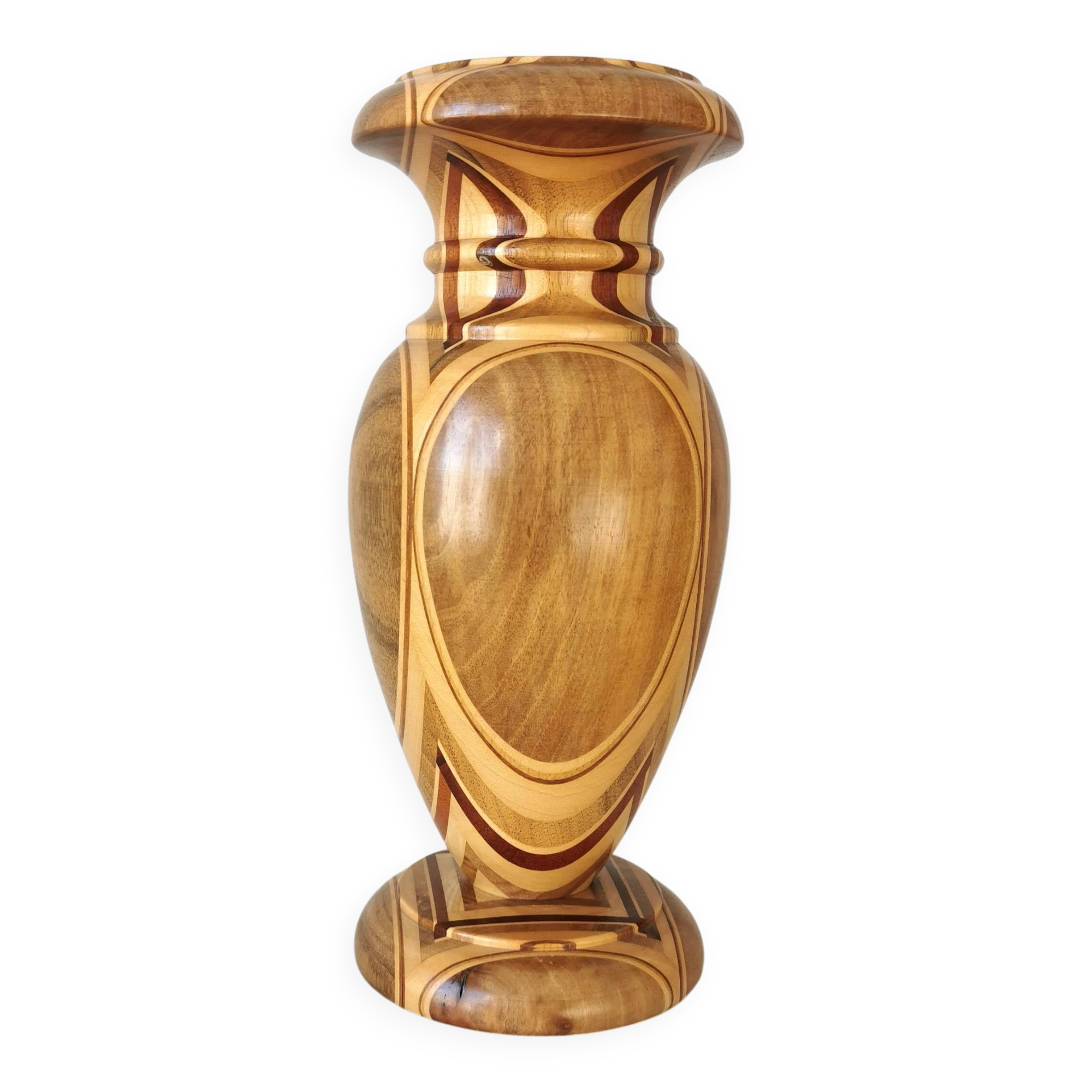 Vase vintage en bois artisanal : sculpture unique tournée sur bois, fleurs séchées