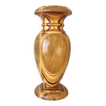 Vintage Handcrafted Wooden Vase: Unique Woodturning Sculpture, Dried Flower
