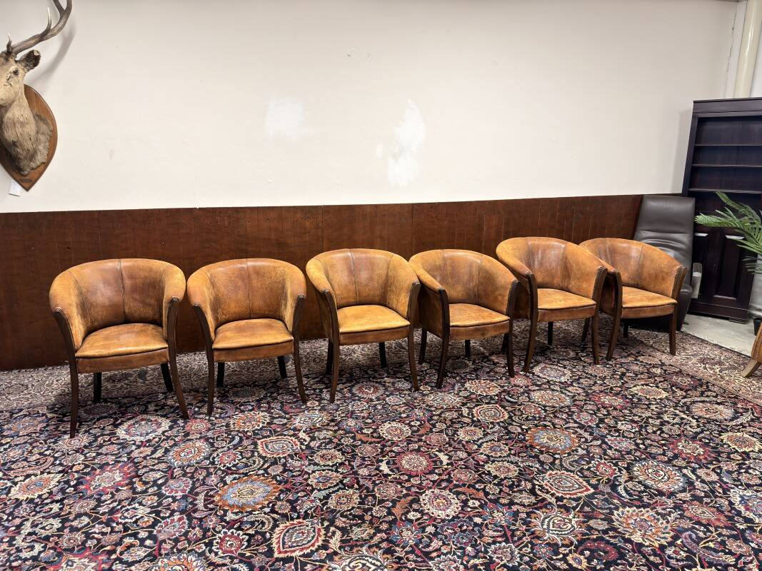 Set of Classic English Sheep Leather Chairs