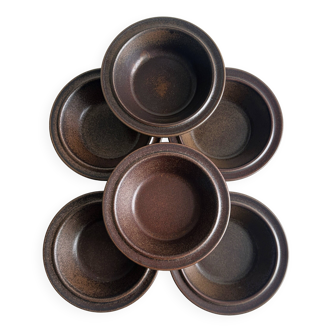 Set of 6 dark brown glazed stoneware bowls