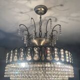 Lustre cascade de pampilles en cristal et bronze argenté