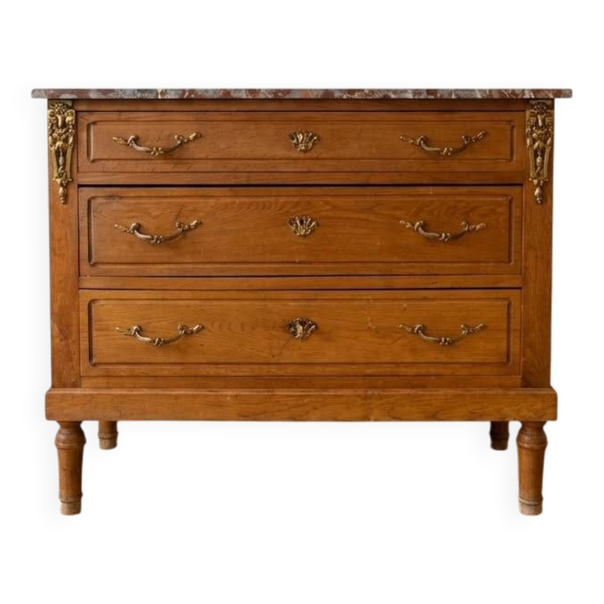 Antique wooden commode with marble and brass.