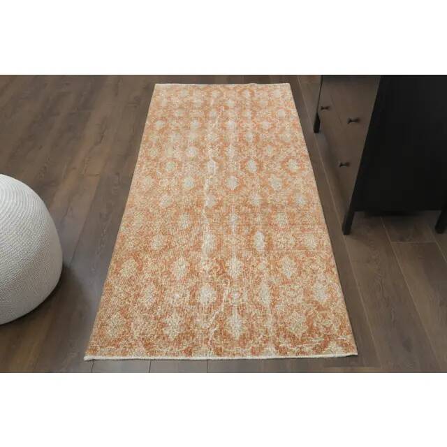 1970s vintage Turkish hand-knotted wool cotton orange runner rug 92x205