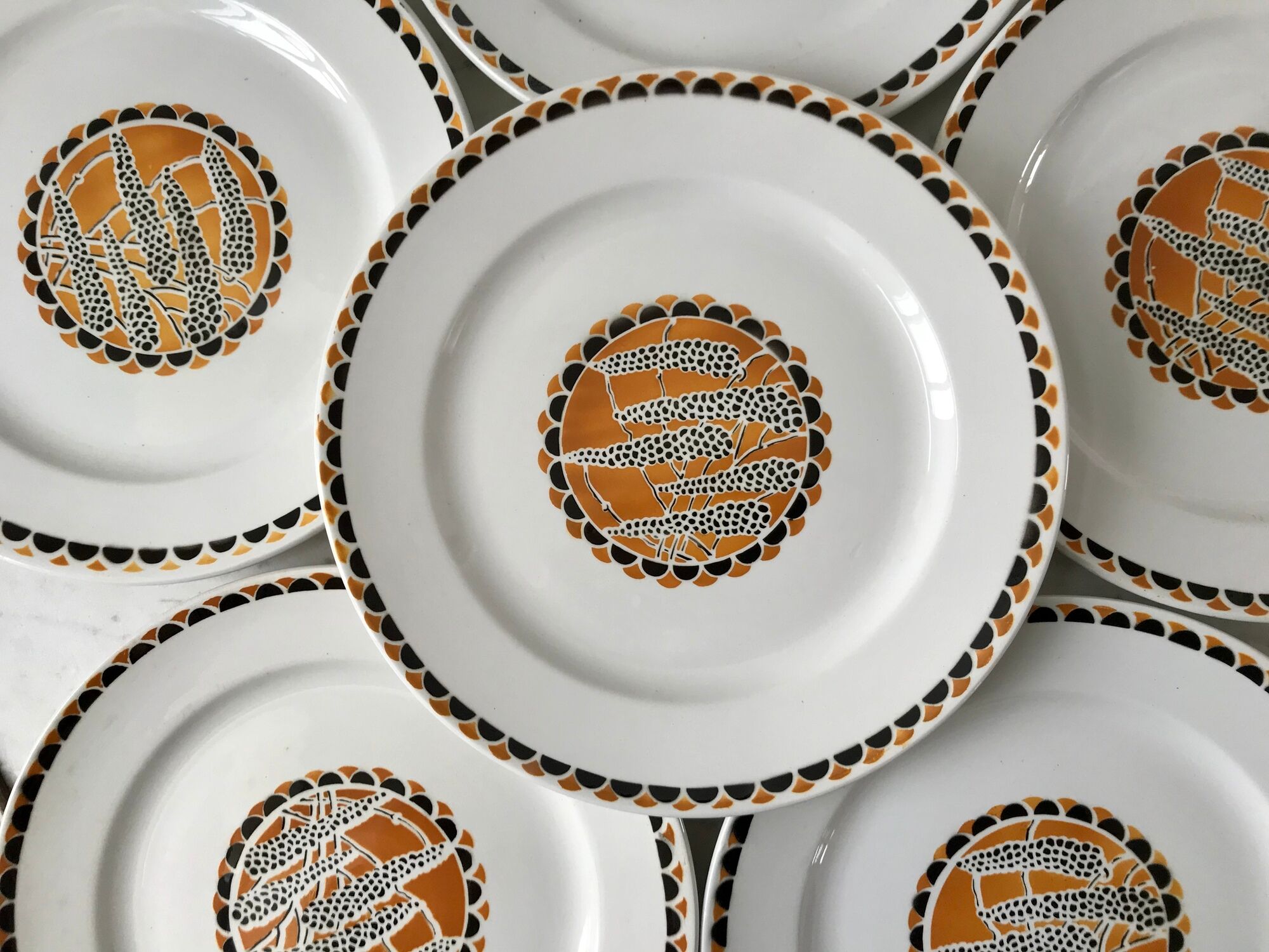 set of 6 flat plates Sarreguemines model "Nomeny" art deco 30s