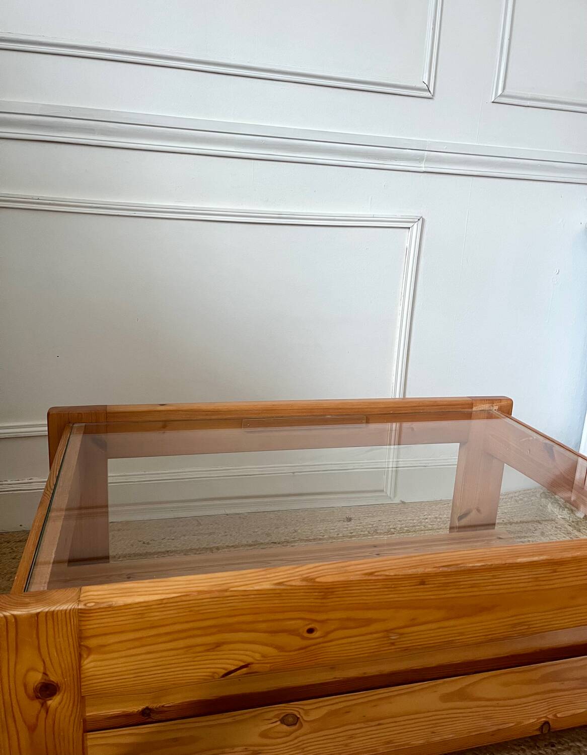 Vintage pine and glass coffee table