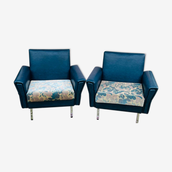 Duo de fauteuils vintage bleu