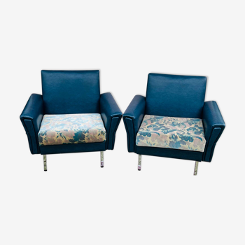 Duo of vintage blue armchairs