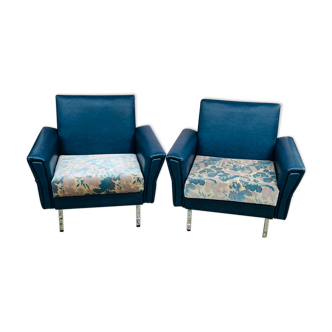 Duo of vintage blue armchairs