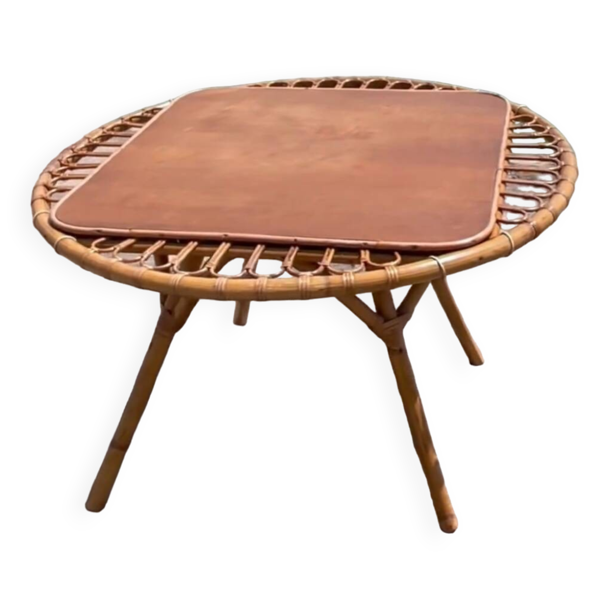 Rattan trampoline coffee table. French work. Circa 1950/60