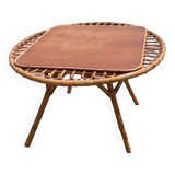 Table basse trampoline en rotin. Travail français. Circa 1950/60