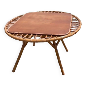 Rattan trampoline coffee table. French work. Circa 1950/60