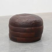 Round Patchwork Leather Pouf, Switzerland, 1970s