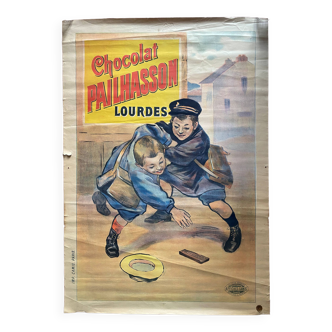 Affiche originale publicitaire "Chocolat Pailhasson Lourdes" 80x116cm 1910