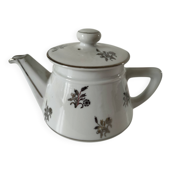 Théière forme salam en céramique émaillée, décor floral argenté