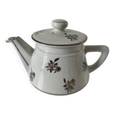 Teapot in the shape of a salamander in glazed ceramic, with silver floral decoration.