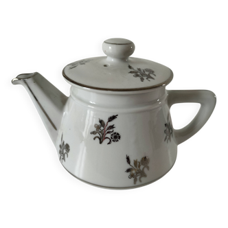 Teapot in the shape of a salamander in glazed ceramic, with silver floral decoration.