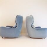 Ensemble de 2 fauteuils mohair bleu glacier Carl Straub
