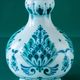 Lampe de table en céramique Royal Delft bleu-vert avec abat-jour jacquard paon rose