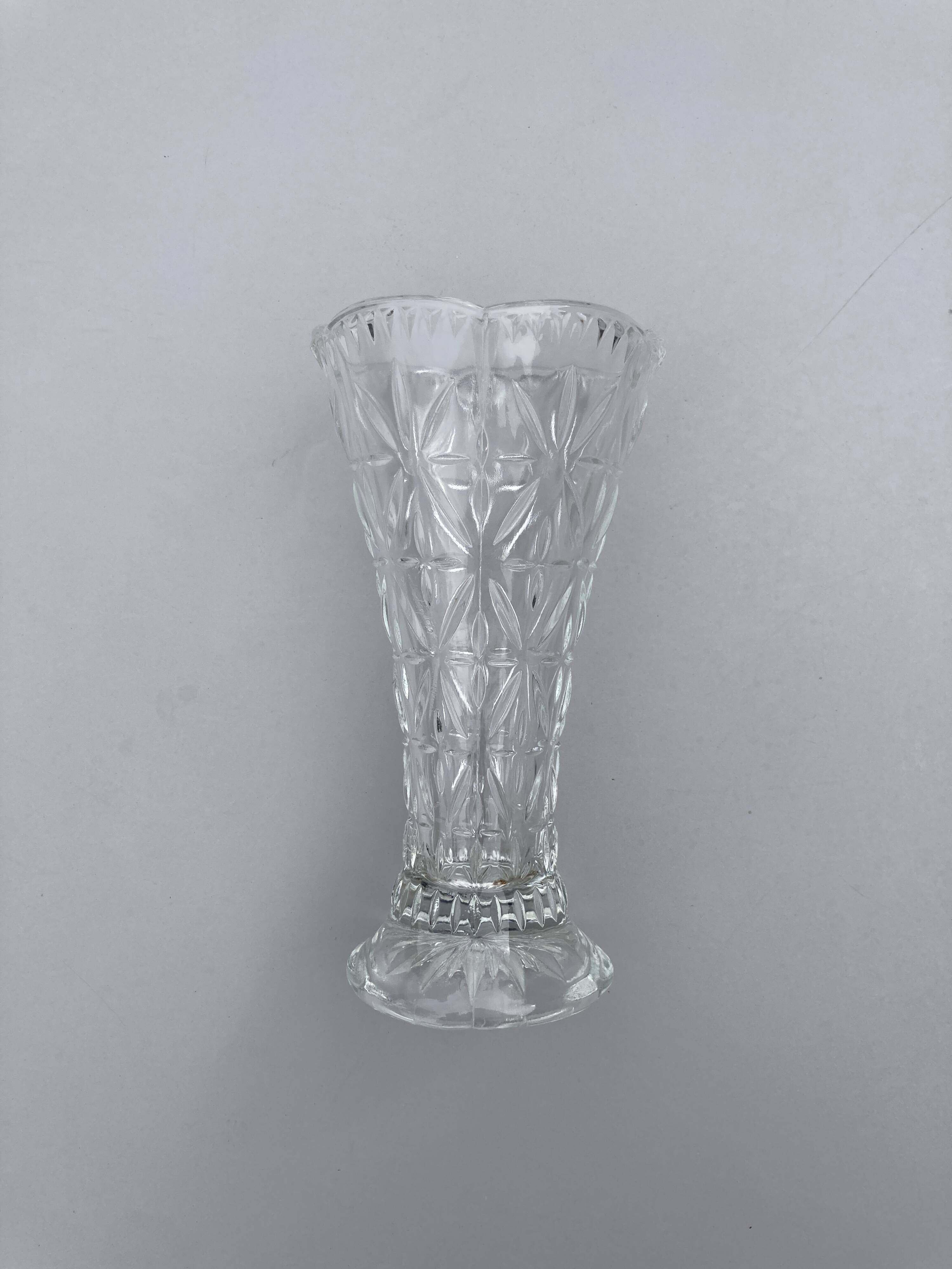 Vintage moulded glass vase from the 60s-70s, geometric design.