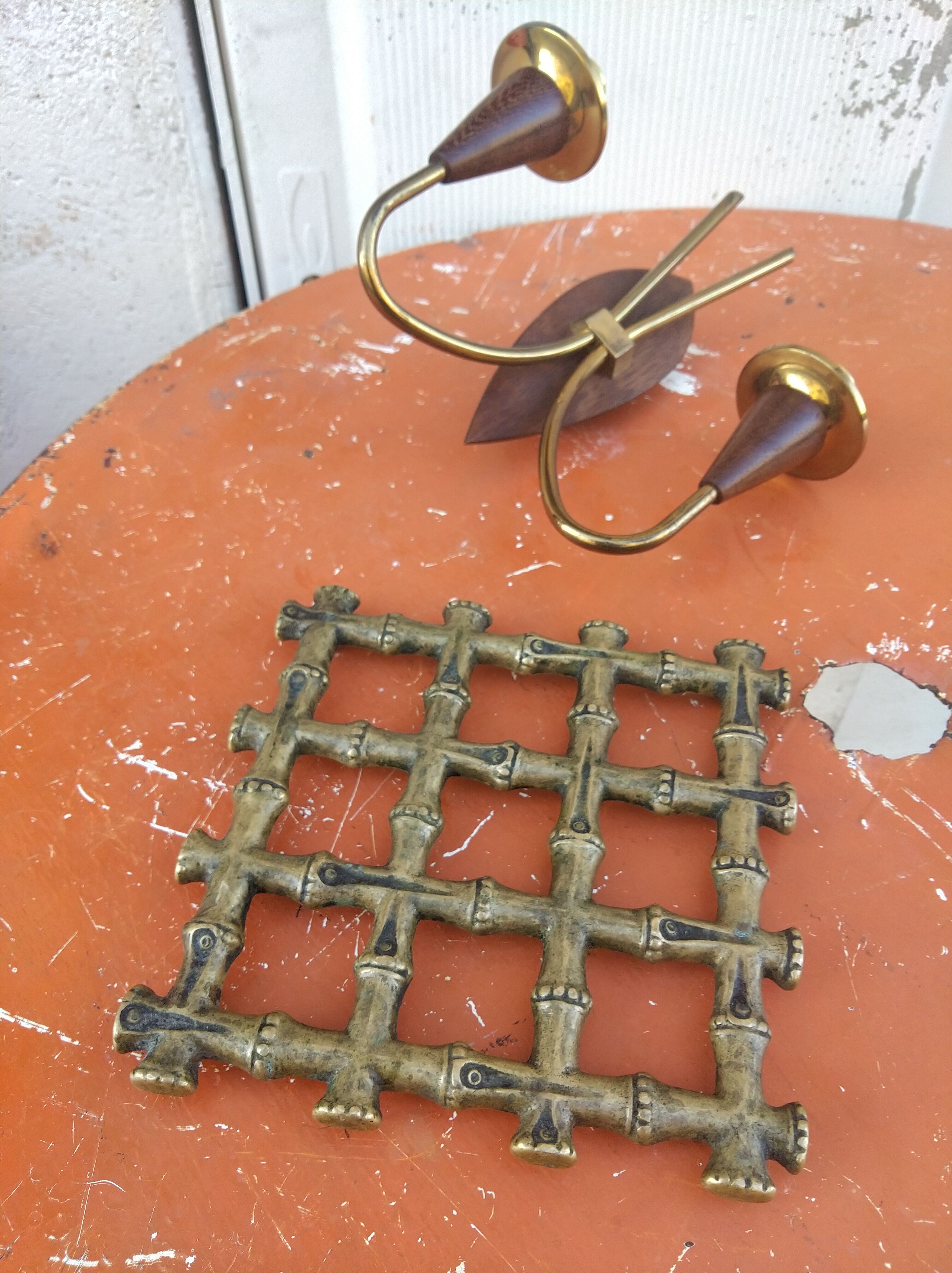 Bronze trivet in the style of bamboo, circa 1960