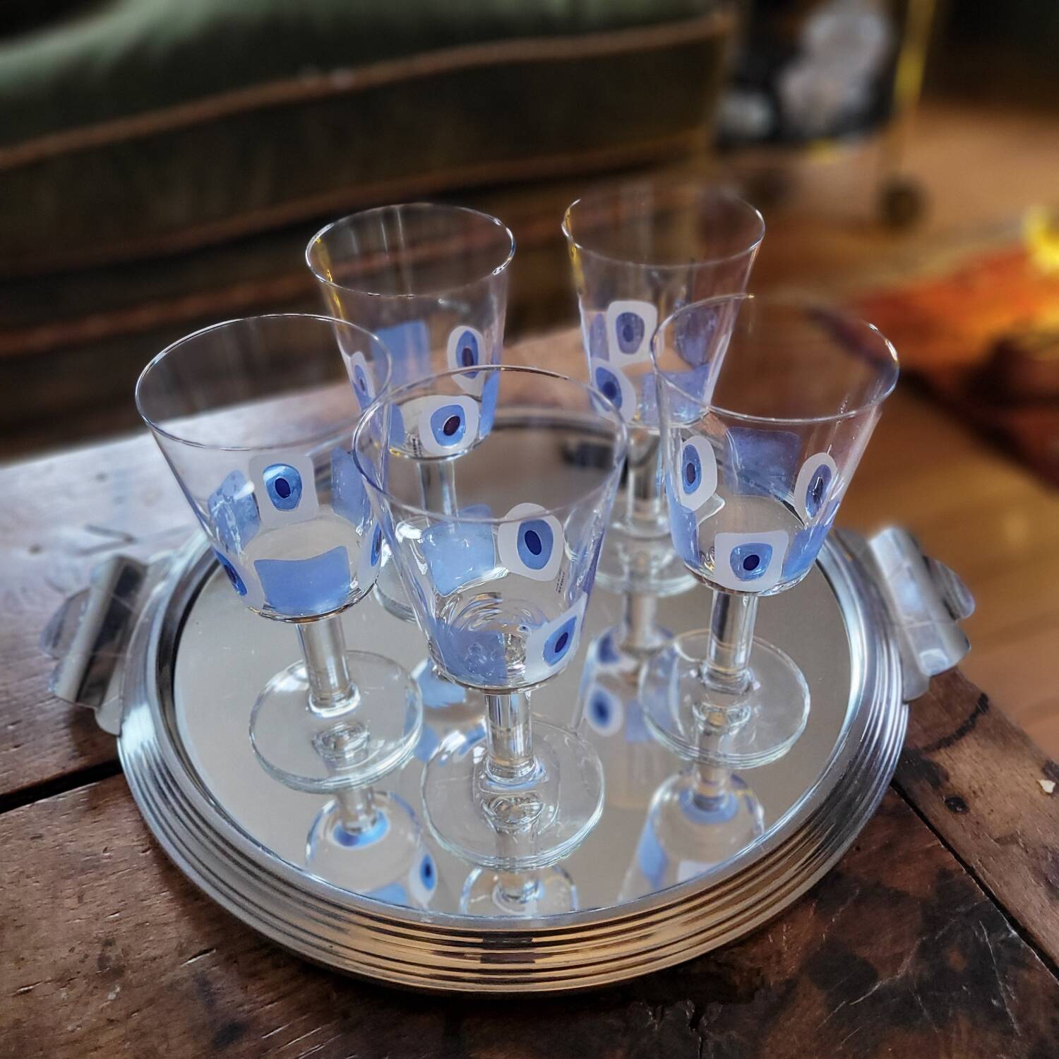 Set of 5 Italian stemmed glasses, Cerve design - lucky eye motif