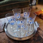 Set of 5 Italian stemmed glasses, Cerve design - lucky eye motif